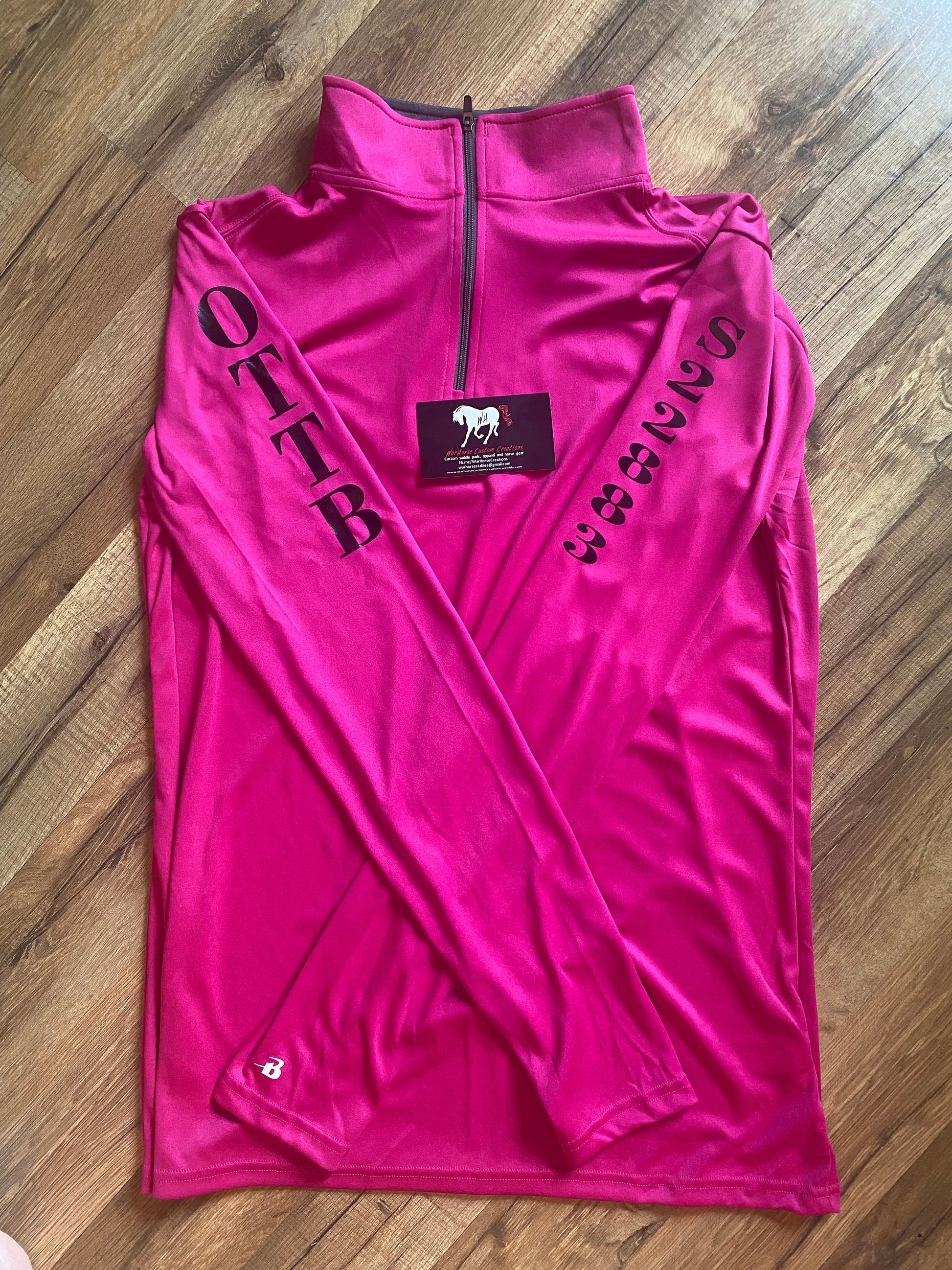 Custom Women's long sleeve wicking polo in 17 colors - OTTB tattoo number