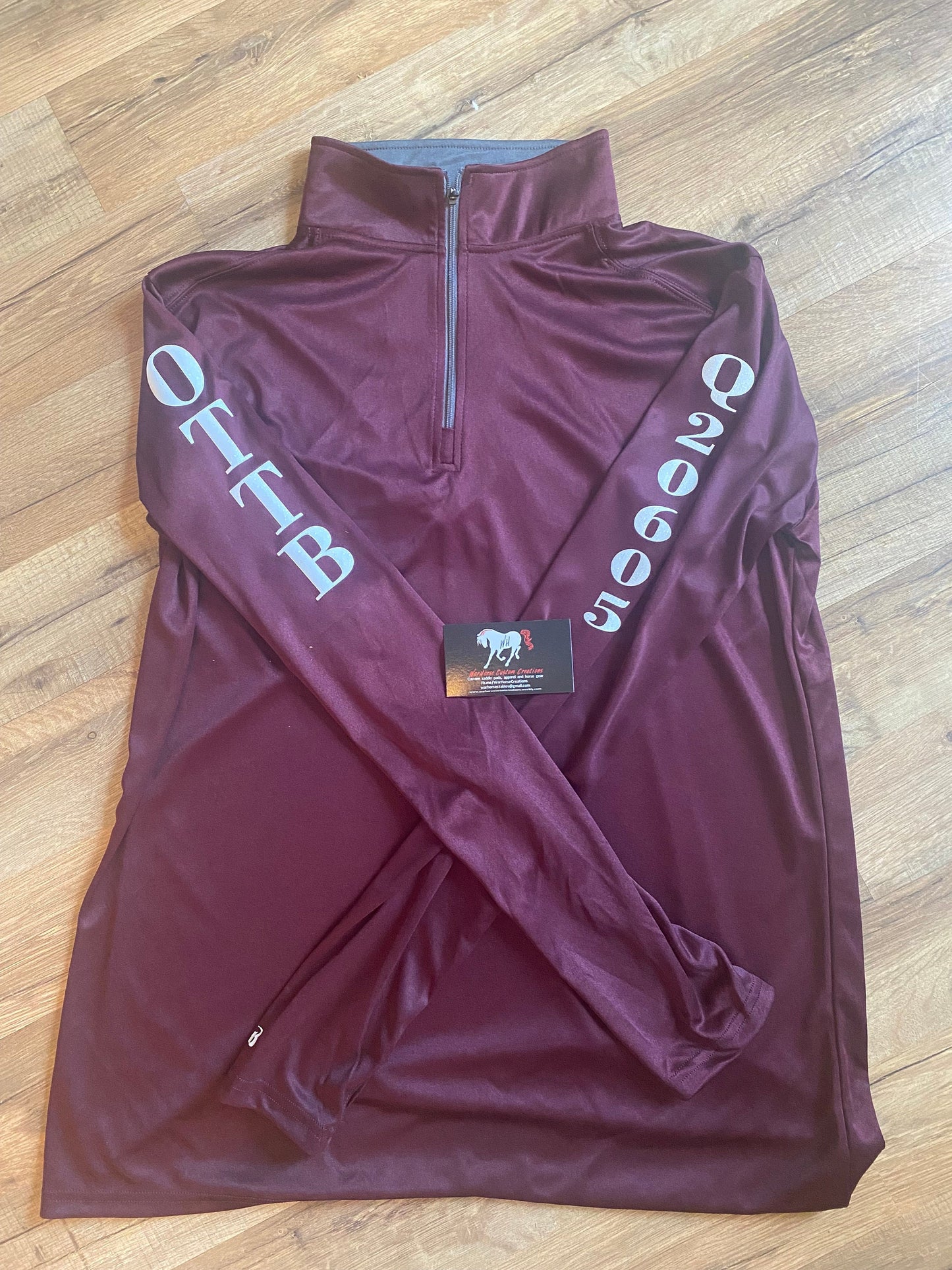 Custom Women's long sleeve wicking polo in 17 colors - OTTB tattoo number