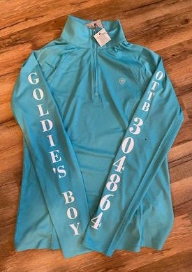 Custom Women's long sleeve wicking polo in 17 colors - OTTB tattoo number and name