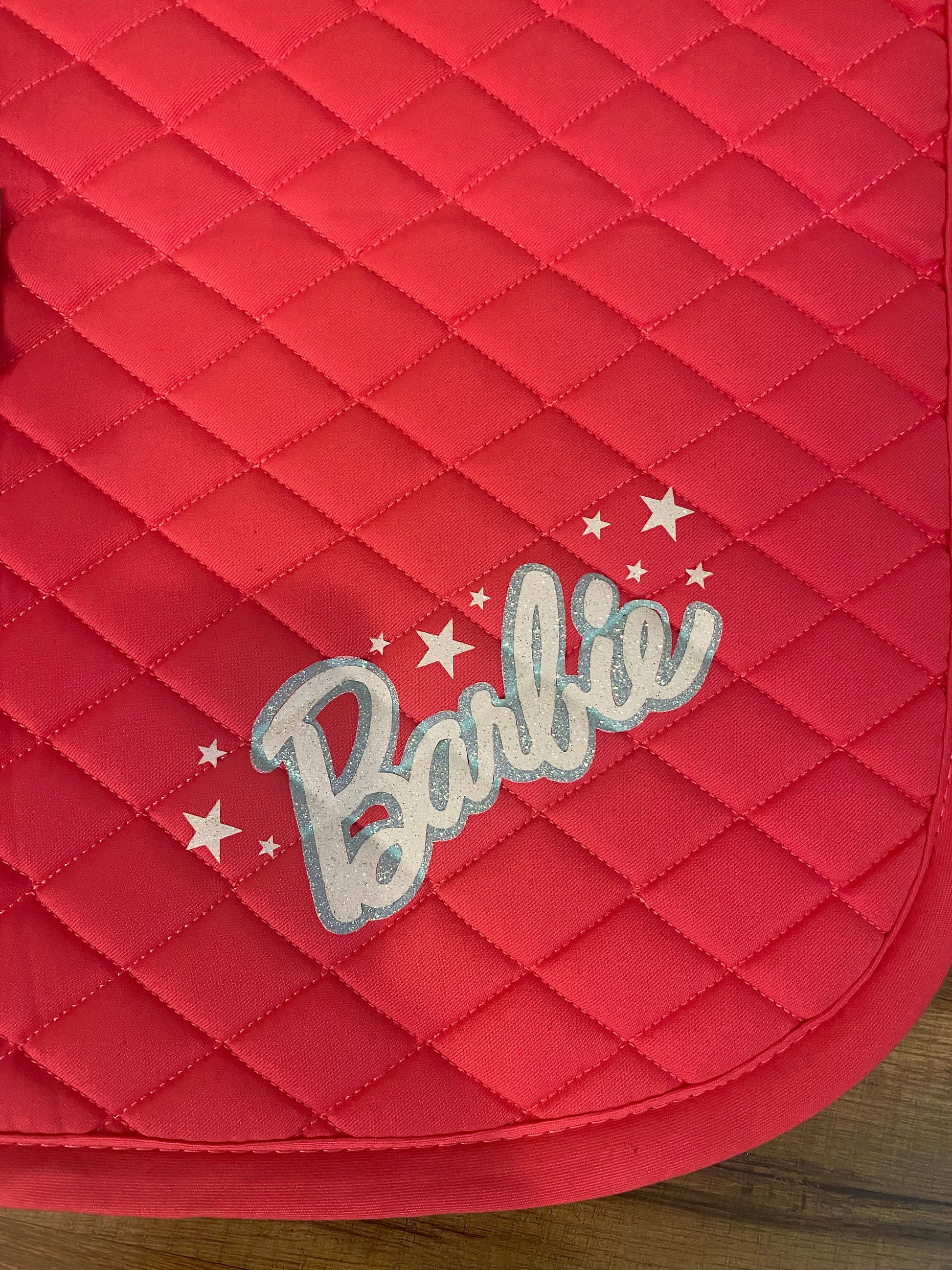 Custom HORSE saddle pad - Pink Pad with Barbie logo