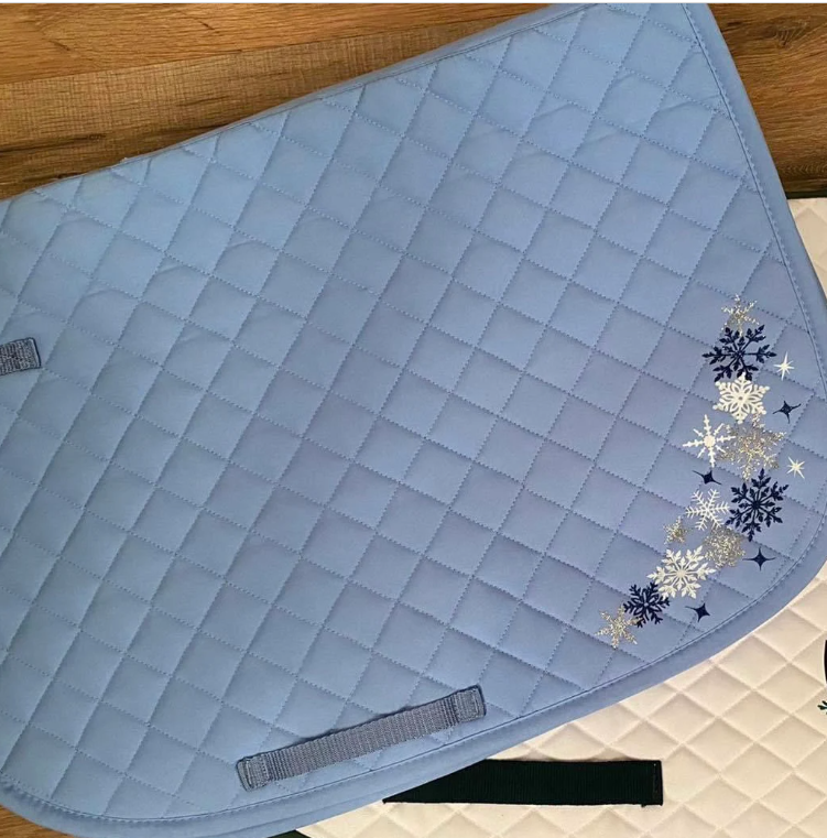 Custom Horse Dressage Saddle Pad and bonnet - WINTER Snowflake Holiday GIFT