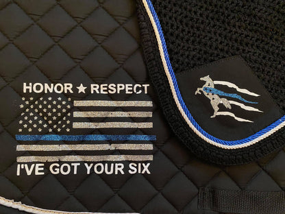 Custom police Thin Blue Line - Horse all purpose saddle pad and bonnet