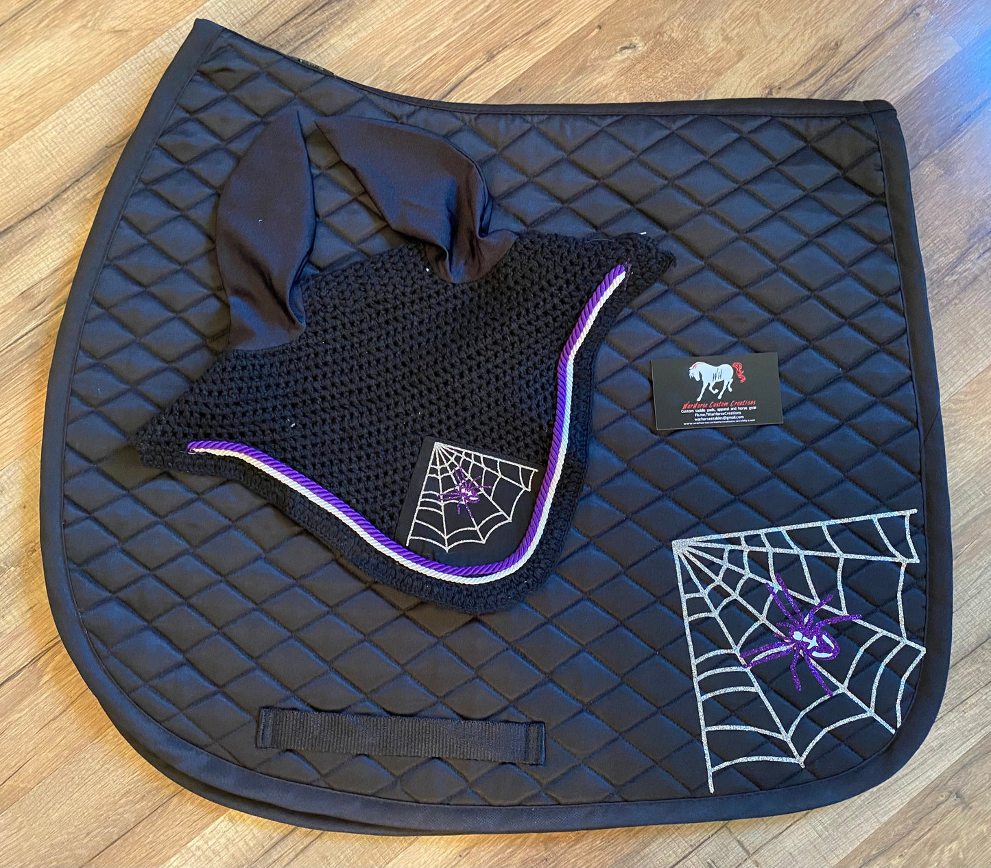 Custom Halloween spider web - PONY all purpose saddle pad and bonnet