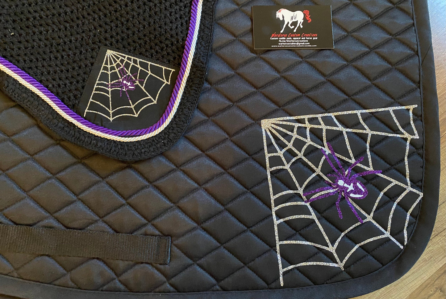 Custom Halloween spider web - PONY all purpose saddle pad and bonnet