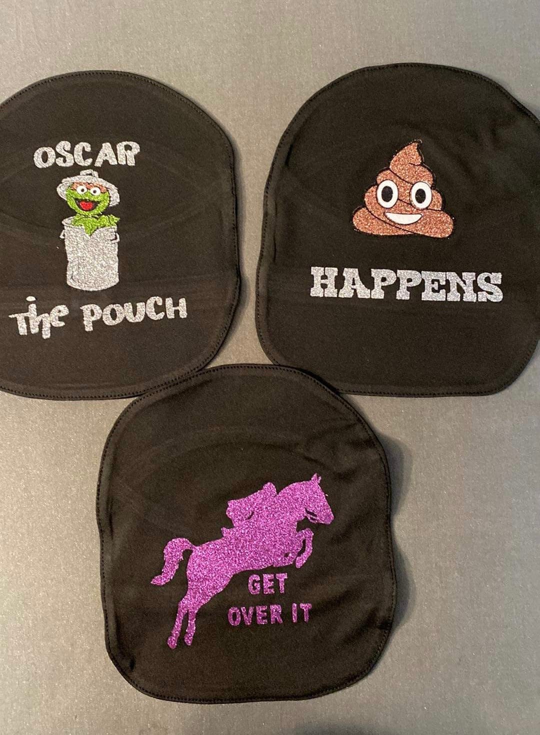 Fun funny Stoma bag cover for Ostomy Ileostomy Colostomy - Sh!t happens, Oscar, horse, butterfly ribbon