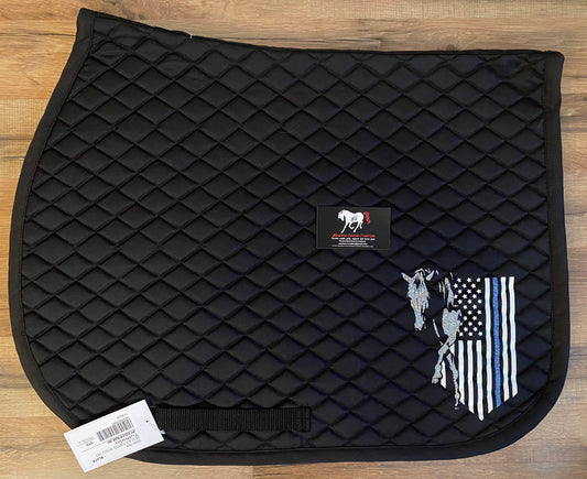 Custom police Thin Blue Line Flag and horse - Horse all purpose saddle pad