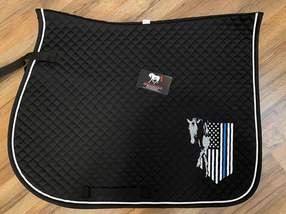 Custom police Thin Blue Line Flag and horse - Horse all purpose saddle pad