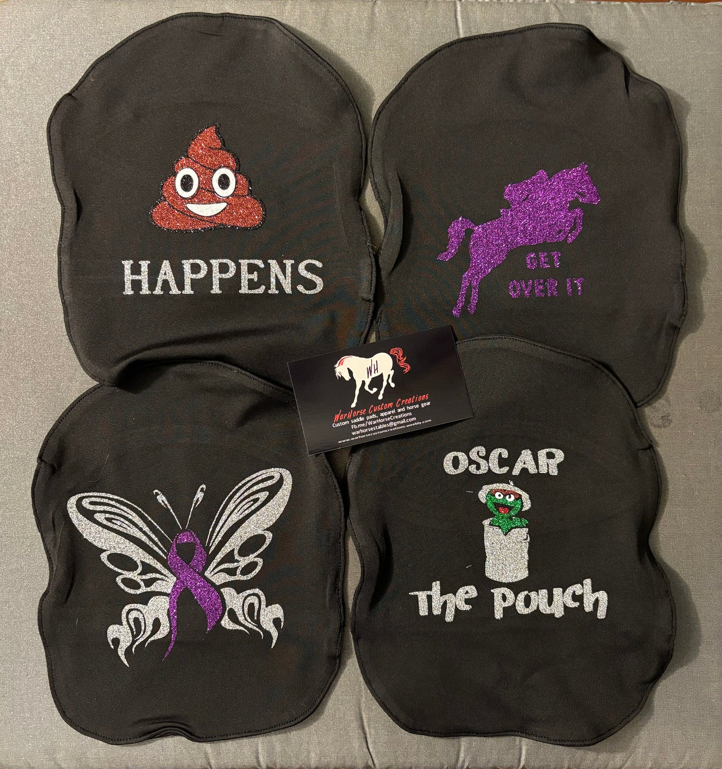 Fun funny Stoma bag cover for Ostomy Ileostomy Colostomy - Sh!t happens, Oscar, horse, butterfly ribbon