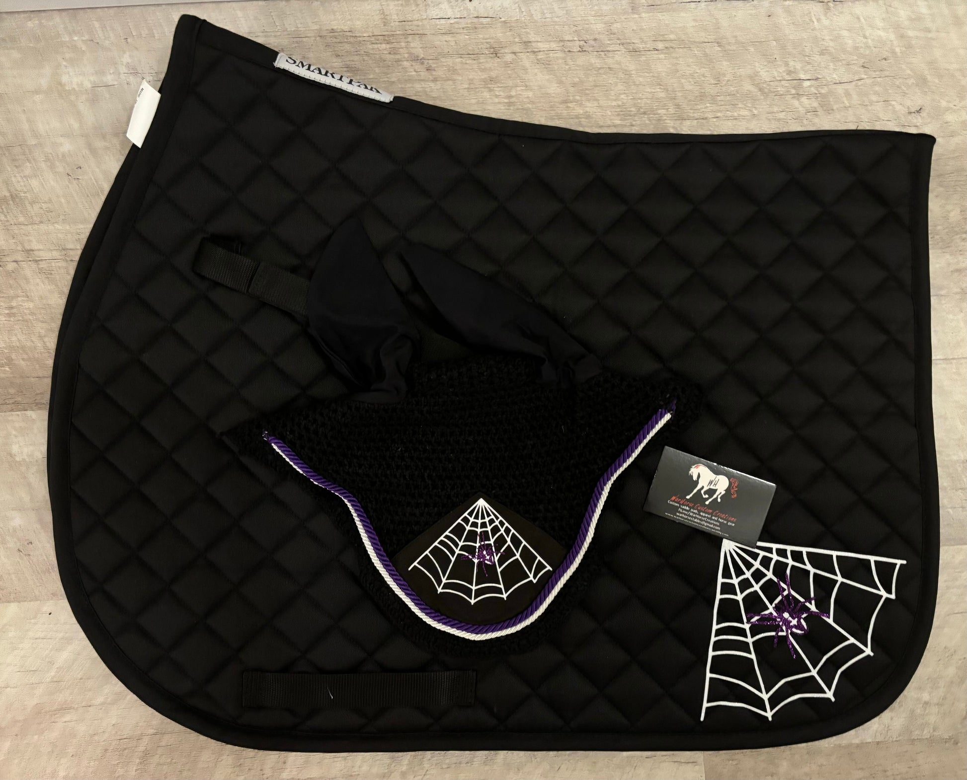 Custom Halloween spider web - HORSE all purpose saddle pad and/or bonnet set