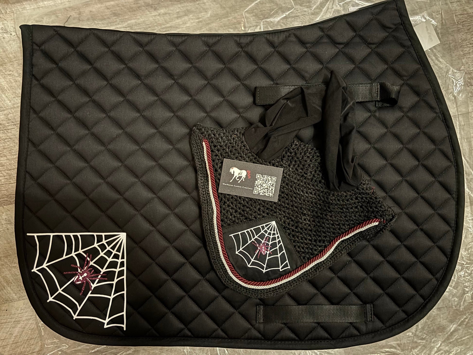 Custom Halloween spider web - HORSE all purpose saddle pad and/or bonnet set